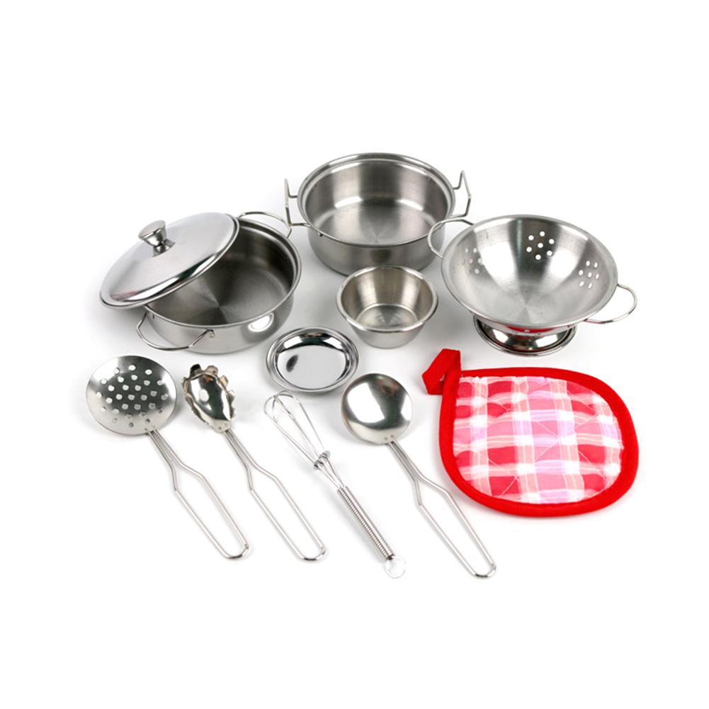 Kitchen Gadgets For Kids - キッチンごっこ遊びアクセサリーおもちゃ、ステンレス製調理器具鍋フライパン付きキッズキッチンおもちゃセット、ミニクッキングゲーム鍋シャベル