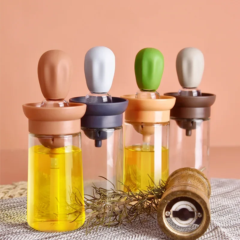Kitchen Gadgets Oil Spray - ポータブルキッチンオイルボトルシリコンブラシ制御定量バーベキュースプレーボトル付きバーベキュー調理ベーキングオイルディスペンサー