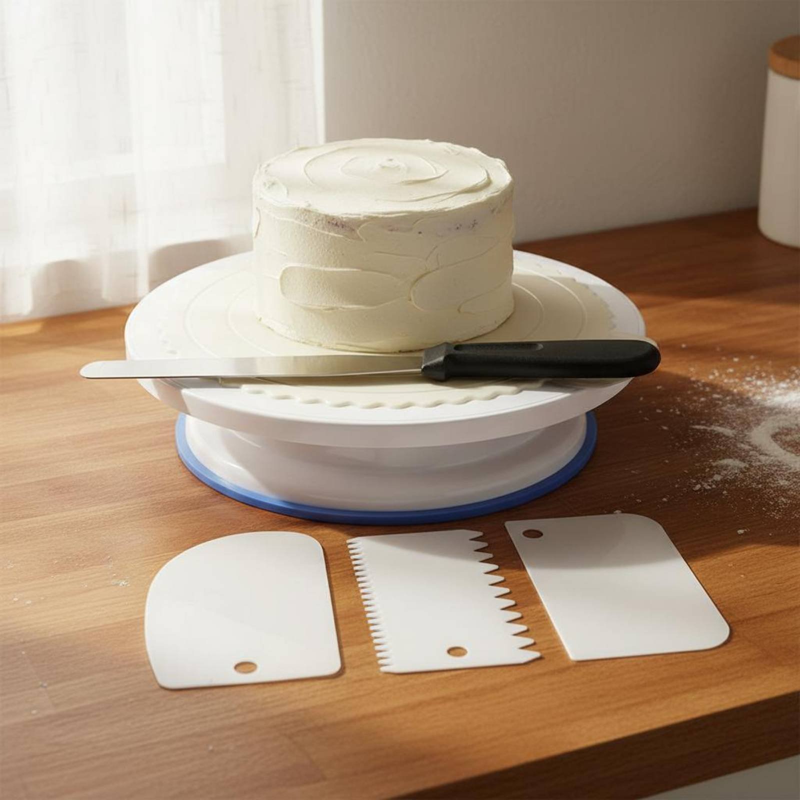 Cake Decorating Turntable - ケーキ回転台とデコレーションセット ステンレス製スパチュラ ケーキ回転台 ベーキング用品セット 食品グレード素材 初心者向け