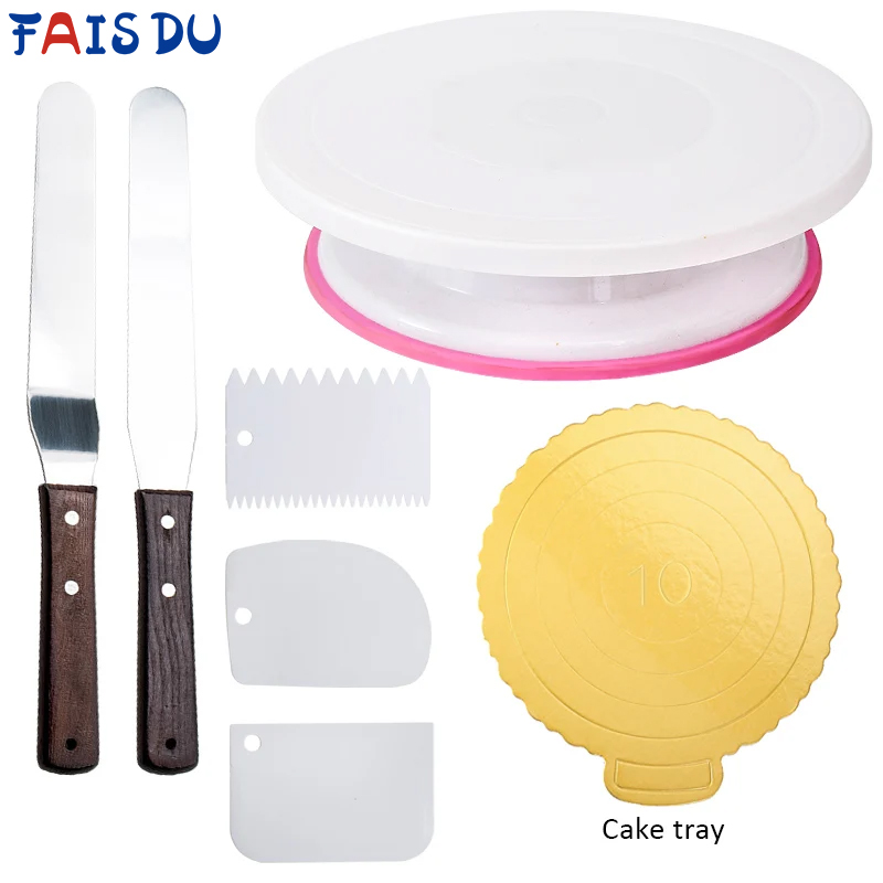Cake Decorating Turntable - Fais-プラスチックケーキターン、回転ケーキプラスチックフォイル、ペストリー装飾スタンド、回転可能なテーブル、ディパンベーキングツール、セットあたり6個