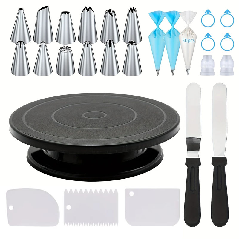 Cake Decorating Turntable - 76点ケーキデコレーションツールキット - 初心者とプロのための滑り止め回転台 DIYクリームクッキーケーキ作りベーキングツール