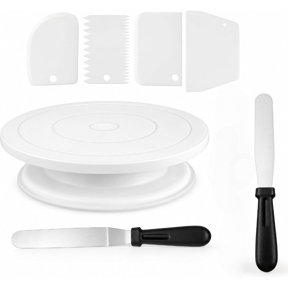 Cake Decorating Turntable - ケーキデコレーションキット7点セット（ケーキターンテーブルとデコレーションツール付き）、初心者からプロまで簡単にケーキデコレーションが可能