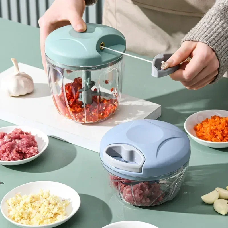Kitchen Gadgets Hacks - 手動野菜とタマネギカッター,ニンニクカッター,キッチンアクセサリー,回転プレス,500 ml, 900ml