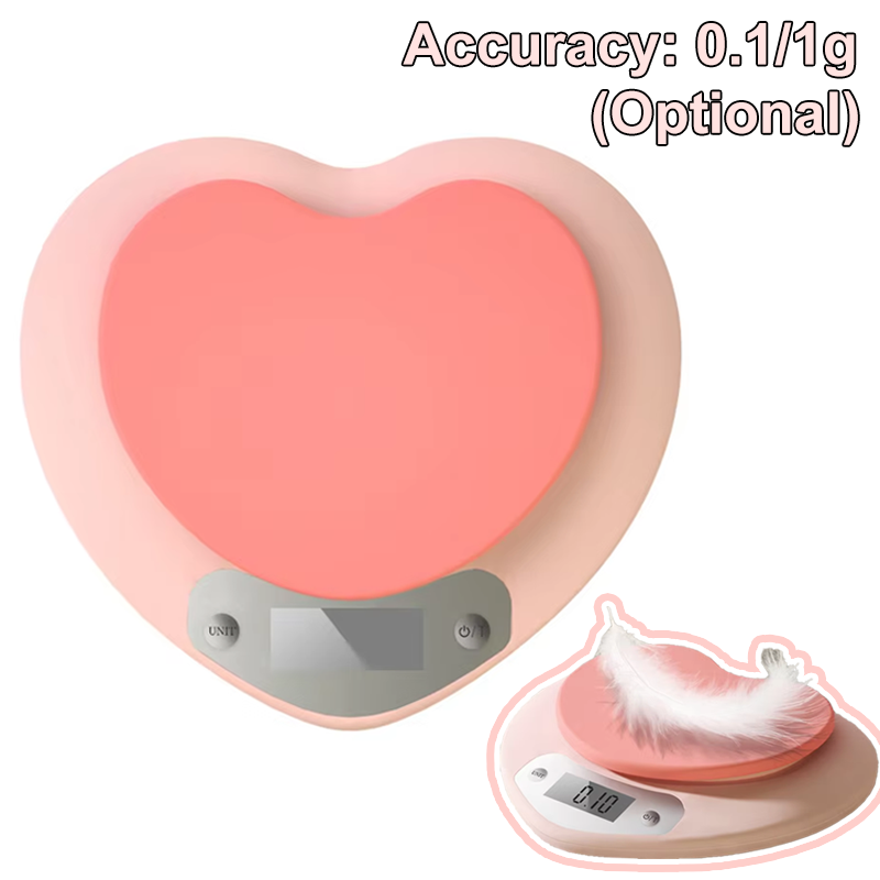 Digital Kitchen Scale - デジタルキッチンスケール ピンク ハート型 ポータブル高精度スケール 5kg/1g 3kg/0.1g