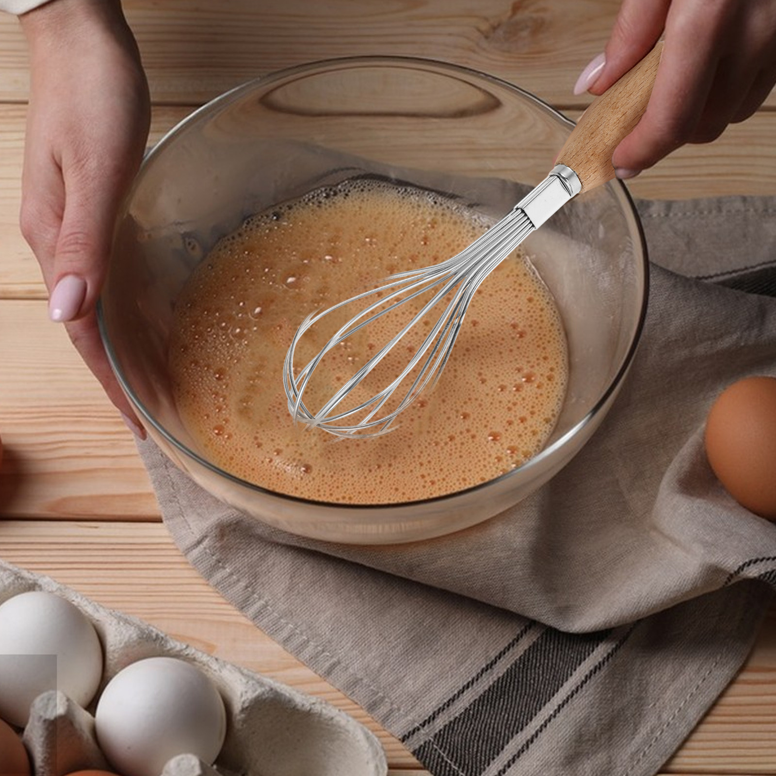 ミニステンレス鋼製木製ハンドル付き細長いハンドウィスク、卵の - Kitchen Gadgets Products のレビューと価格