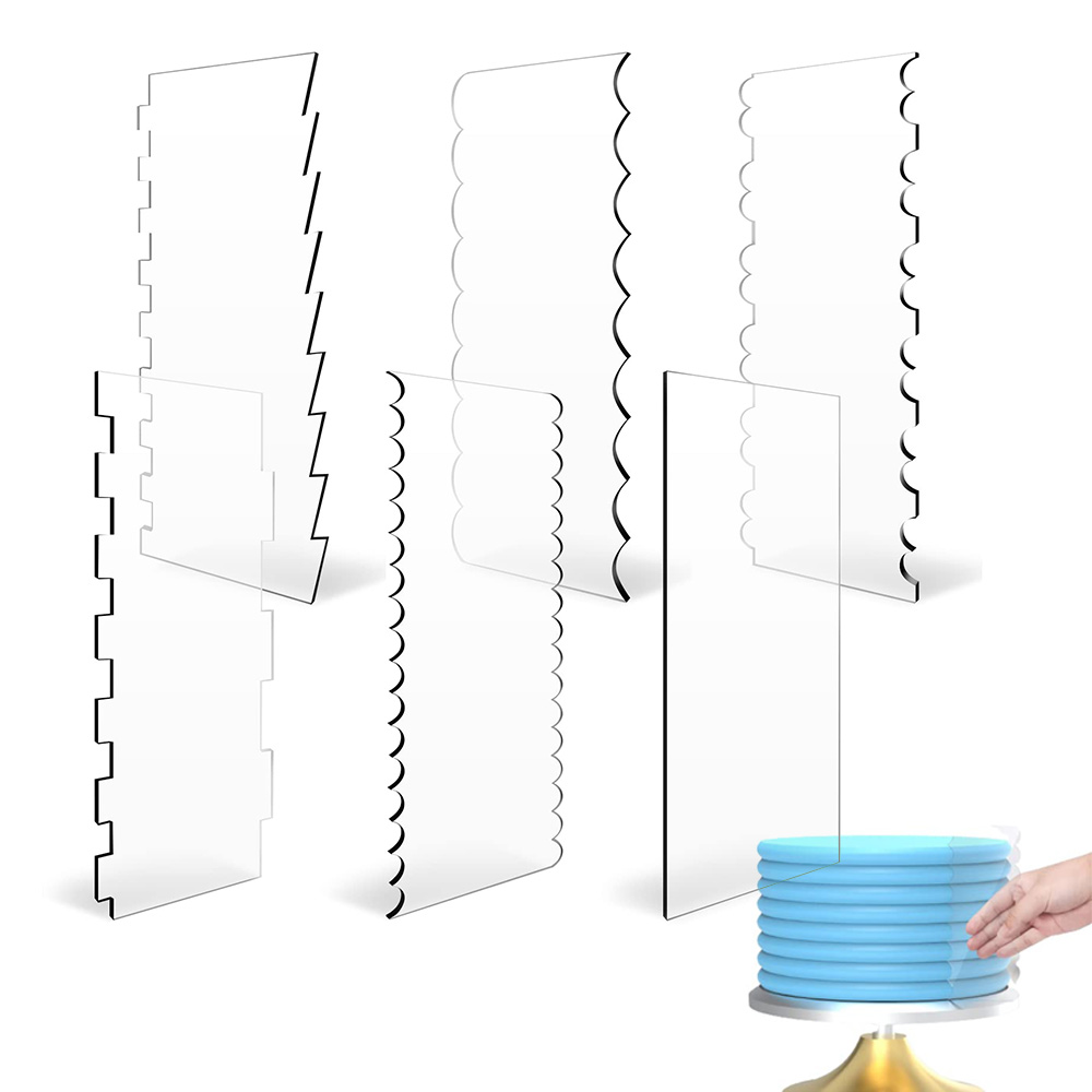 2 個アクリルケーキスクレーパーセット装飾輪郭ストライプケー - Cake Decorating Turntable のレビューと価格
