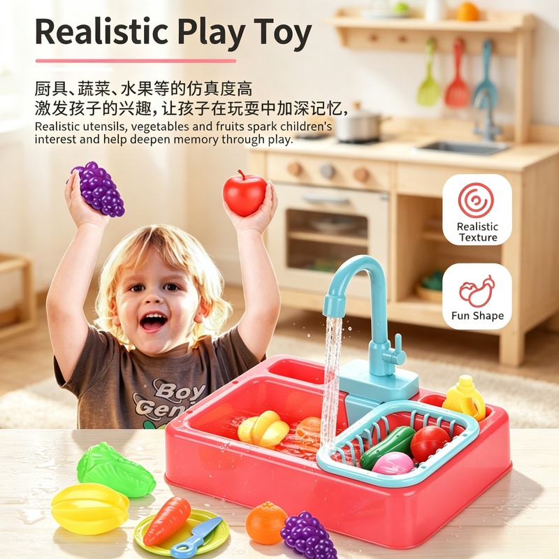 キッチンおもちゃ プラスチック製食器洗いシンクセット、子供向 - Kitchen Gadgets For Kids のレビューと価格