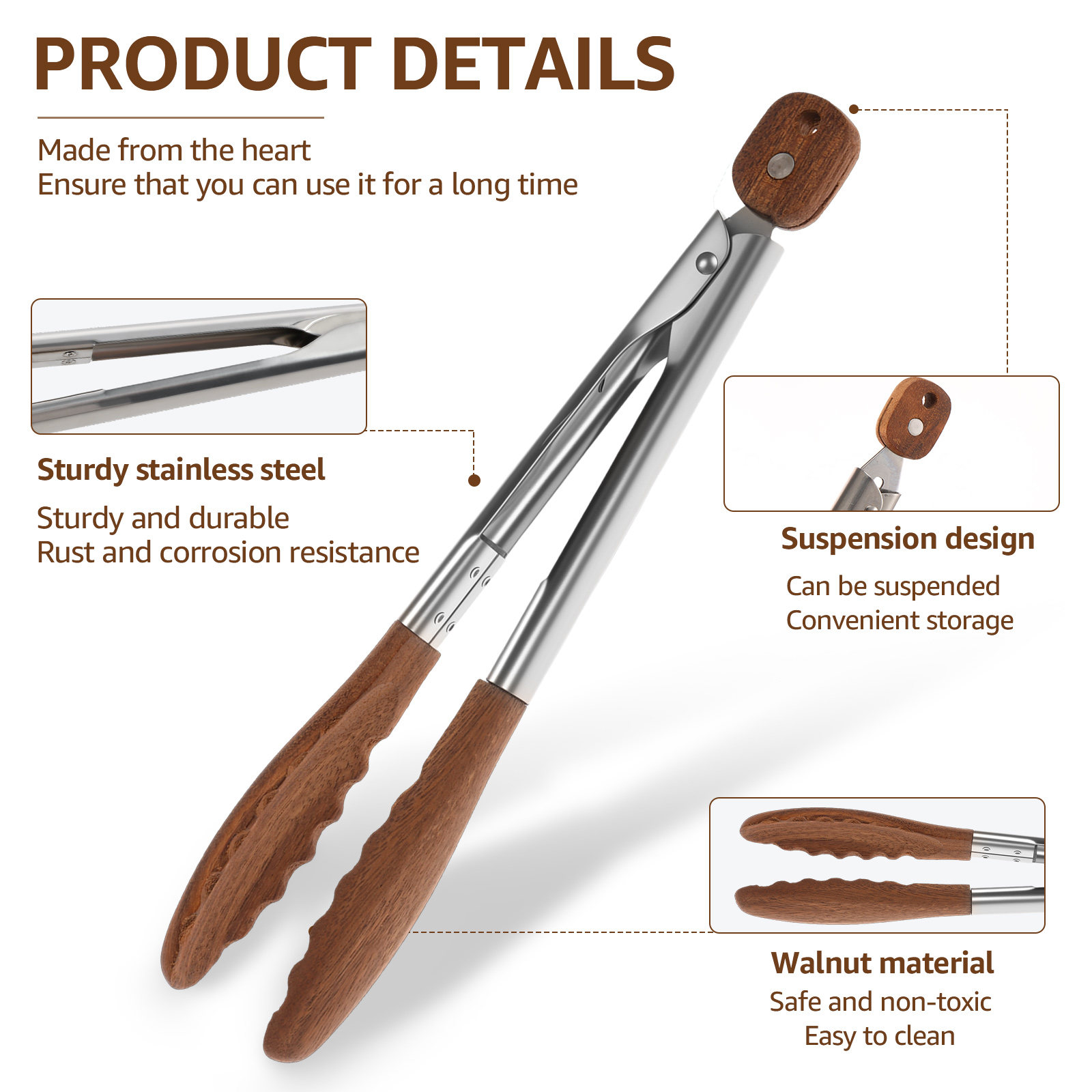 2/3 個フードトングクルミ材キッチン調理トング耐熱人間工学 - Kitchen Gadgets Products のレビューと価格