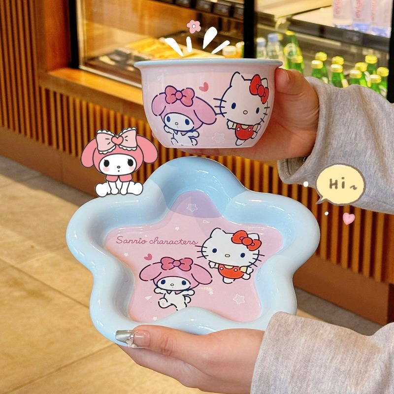 漫画猫プリントセラミック食器セット高価値ボウルプレート箸スプ - Kitchen Gadgets Set のレビューと価格