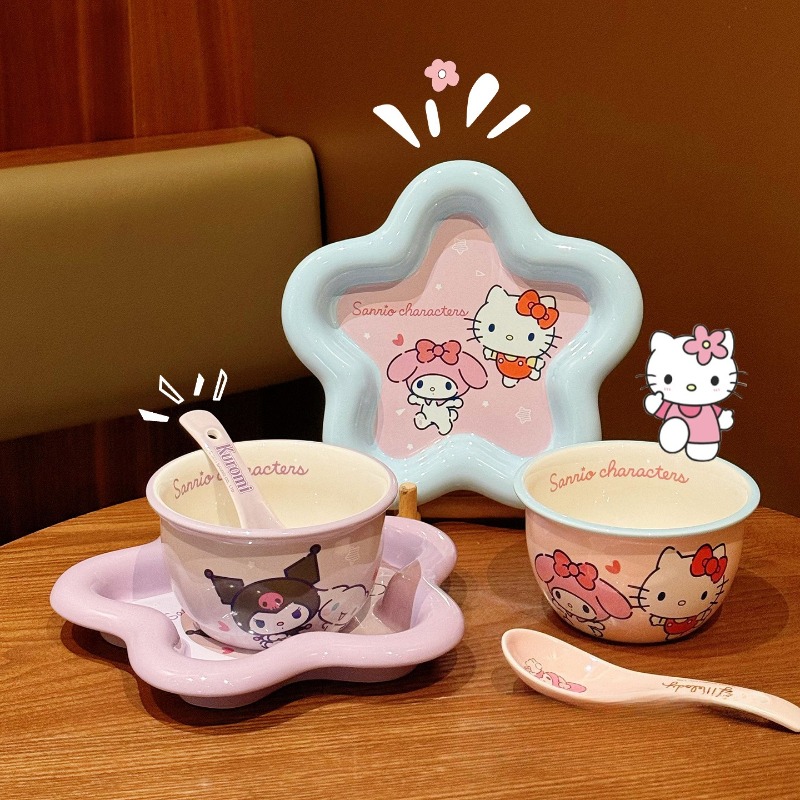 漫画猫プリントセラミック食器セット高価値ボウルプレート箸スプ - Kitchen Gadgets Set のレビューと価格