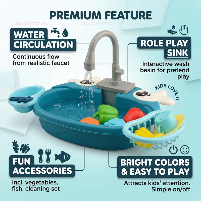 幼児用インタラクティブ水遊びシンクおもちゃ電動流水ごっこ遊び - Kitchen Gadgets For Kids のレビューと価格