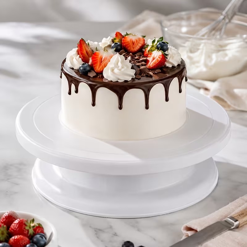 ケーキターンテーブルまたは回転式ケーキスタンド。デザートの装 - Cake Decorating Turntable のレビューと価格